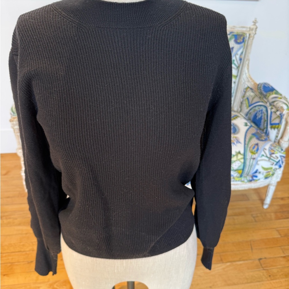 Chloe Black Crewneck Lattice sleeve Ribbed Knit Sweater